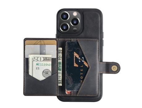 Capa TPU + PU JEEHOOD com suporte removível 2 em 1, preto magnético para iPhone 13 6.1