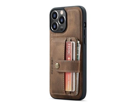 Capa TPU + PU JEEHOOD deslizamento anti-risco, anti-roubo com slots de cartão marrom para iPhone 13 Pro Max 6.7