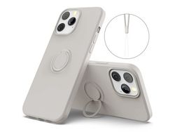 Capa silicone fácil de limpar com suporte ajustável e alça cinza para iPhone 13 Pro 6.1