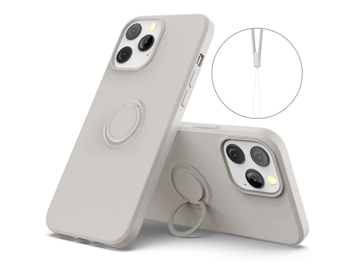 Capa silicone fácil de limpar com suporte ajustável e alça cinza para iPhone 13 Pro 6.1