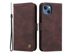 Capa PU + TPU padrão de árvore com suporte e alça marrom para iPhone 13 6.1