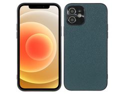 Capa de couro genuíno textura anti-riscos, lichia verde para iPhone 12 6.1
