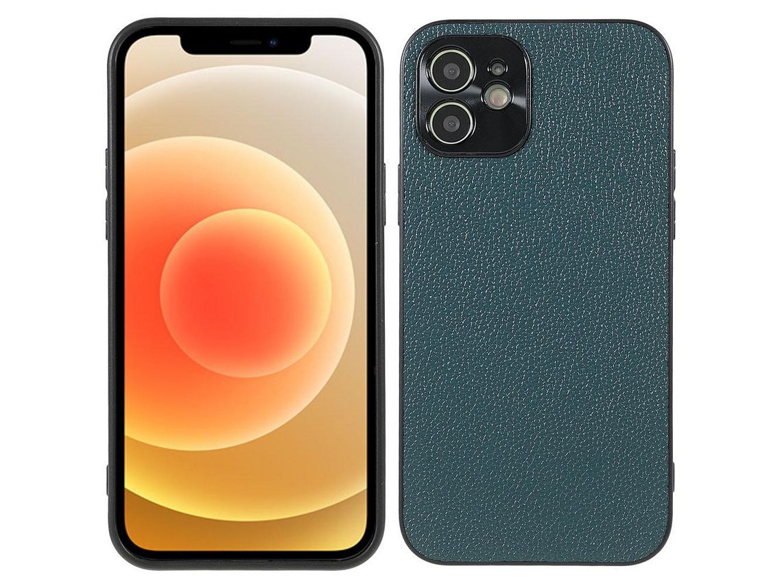 Capa de couro genuíno textura anti-riscos, lichia verde para iPhone 12 6.1