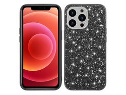 Capa TPU lantejoulas brilhantes, galvanizado, híbrido preto para iPhone 13 Pro Max 6.7