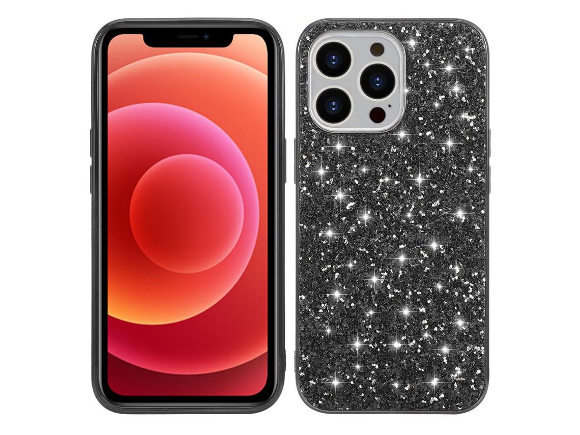 Capa TPU lantejoulas brilhantes, galvanizado, híbrido preto para iPhone 13 Pro Max 6.7