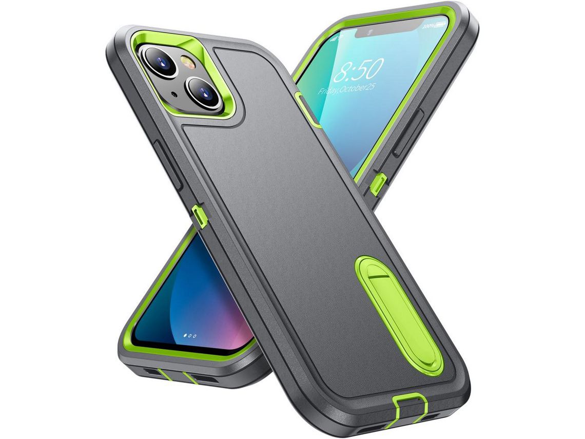 Capa TPU com muleta cinza/verde para iPhone 13 mini 5.4