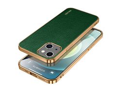 Capa TPU + PU SULADA anti-riscos, textura leve de lichia, verde galvanizado para iPhone 13 6.1