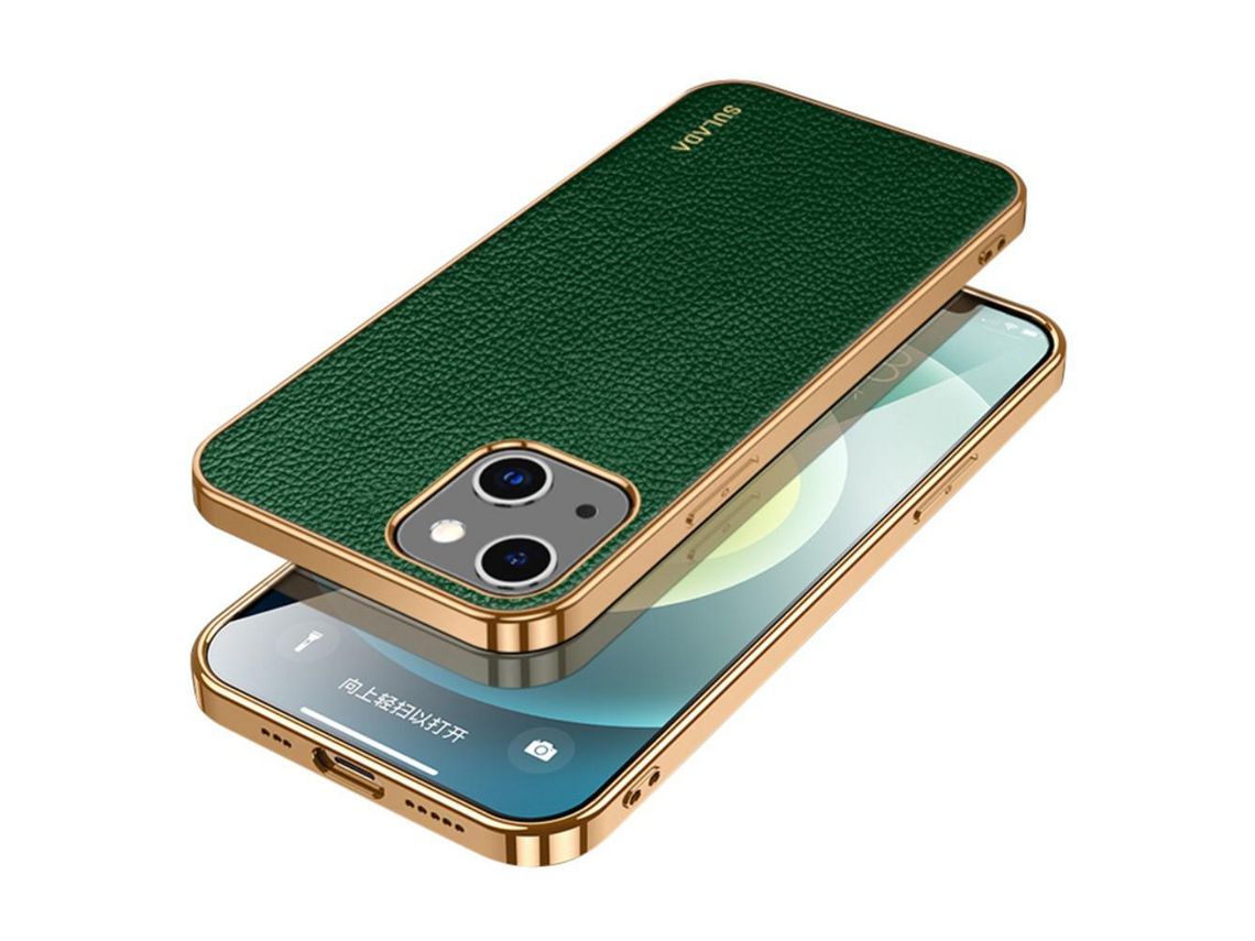 Capa TPU + PU SULADA anti-riscos, textura leve de lichia, verde galvanizado para iPhone 13 6.1