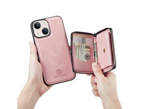 Capa TPU JEEHOOD 2 em 1 destacável magnético, híbrido com zíper em ouro rosa para iPhone 13 mini 5.4
