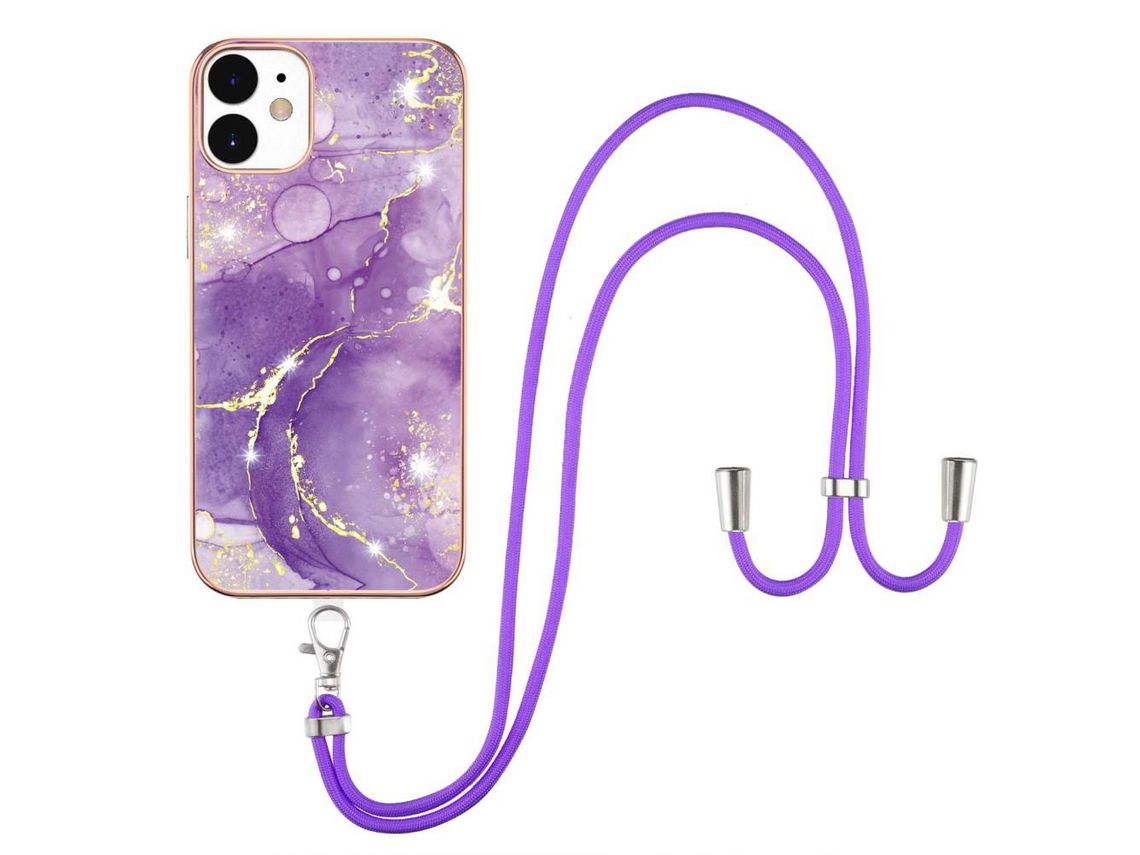 Capa TPU à prova de choque, galvanoplastia de mármore IML Roxo 002 para iPhone 12/12 Pro 6.1