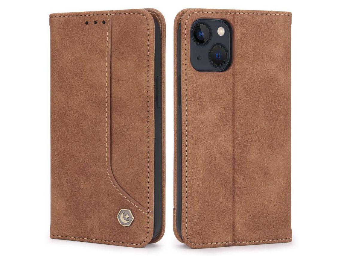 Capa PU absorção magnética com apoio marrom para iPhone 13 mini 5.4