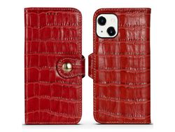 Capa de couro genuíno textura de crocodilo com fundo vermelho para iPhone 13 6.1