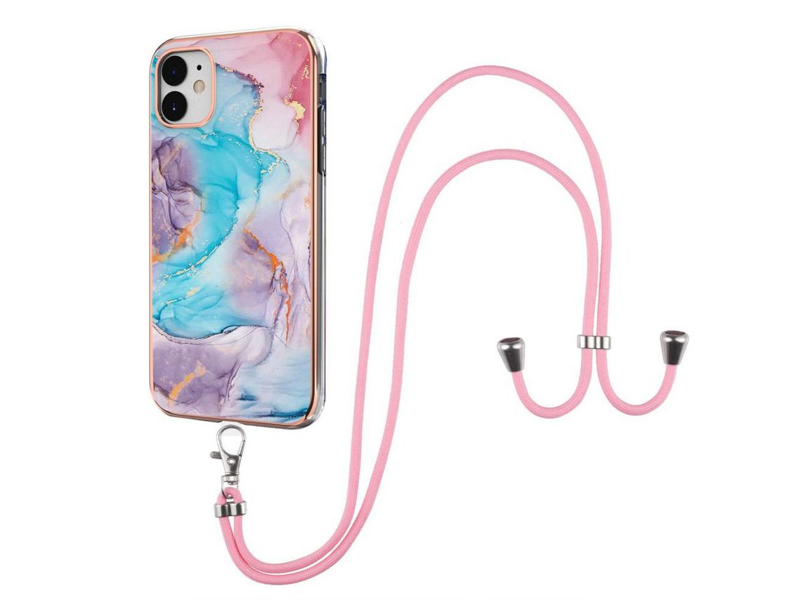 Capa TPU Vivid Pattern, Leve, Flexível com Galaxy/Mármore/Cordão Azul para iPhone 11 6.1