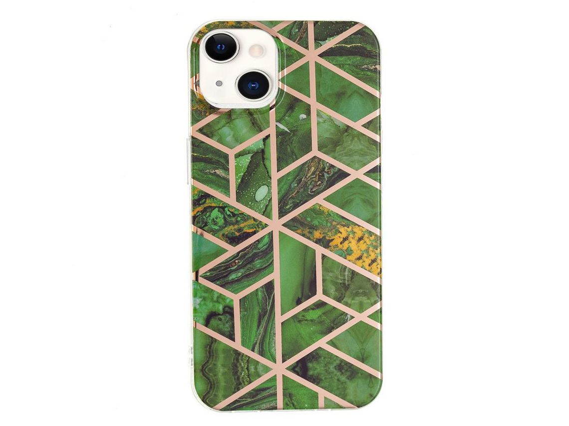 Capa TPU padrão de mármore, galvanizado, losango verde para iPhone 13 6.1