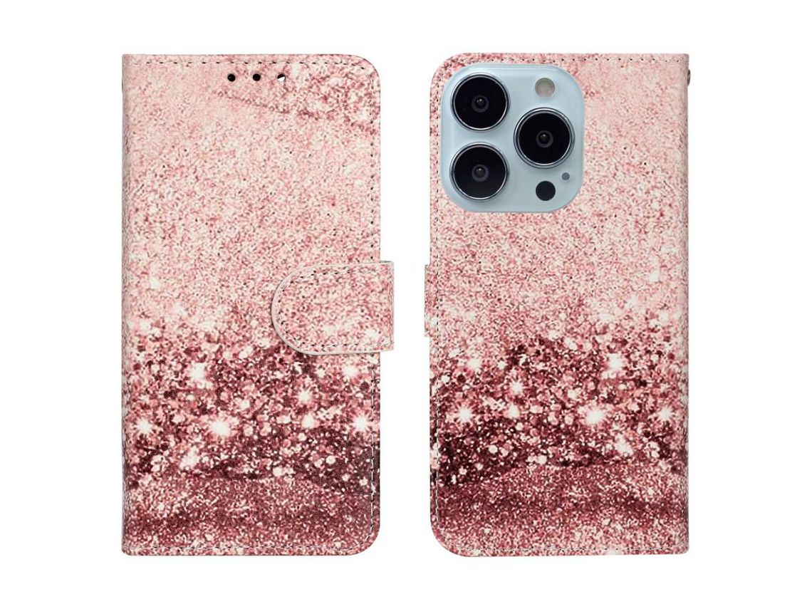 Capa PU + TPU com suporte, ouro rosa para iPhone 13 Pro Max 6.7