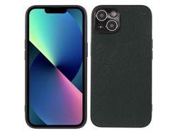 Capa de couro genuíno textura de lichia verde escuro para iPhone 13 6.1