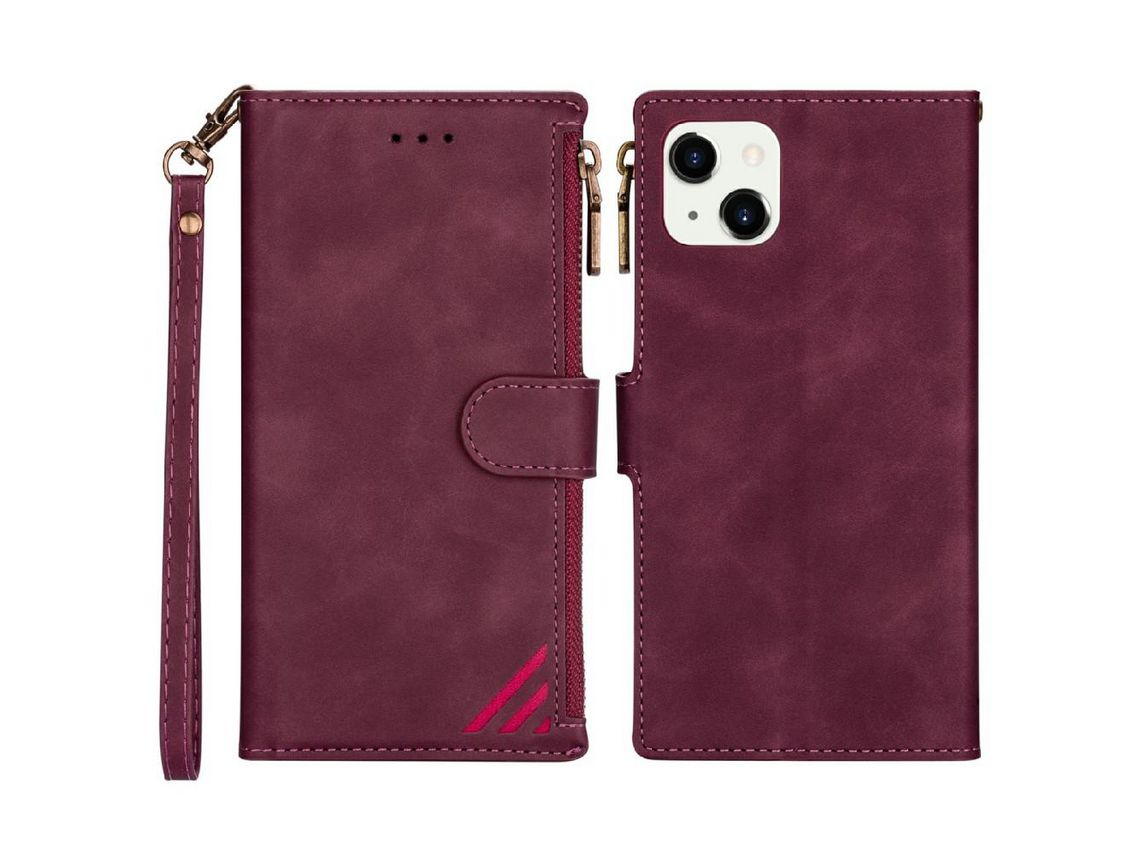 Capa PU + TPU com suporte de vinho tinto para iPhone 13 mini 5.4