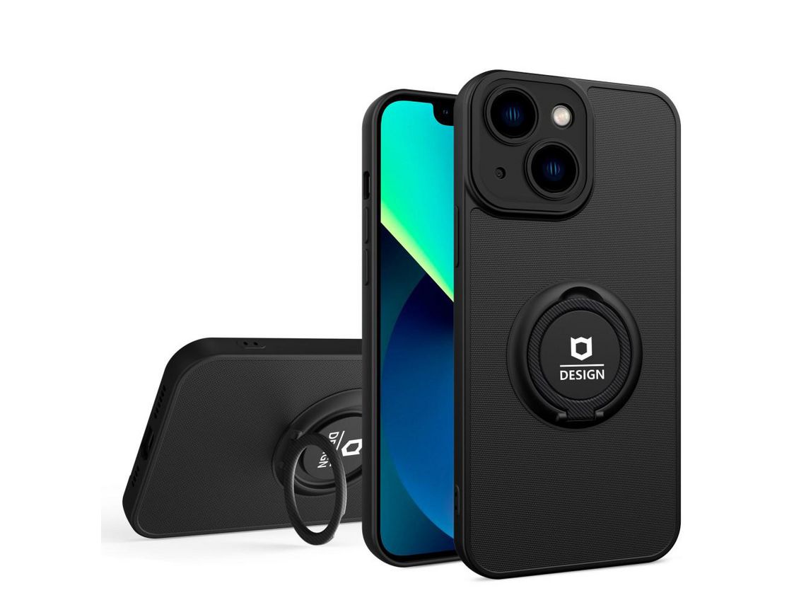 Capa TPU com suporte para anéis e protecção da lente da câmara Preto Preto para iPhone 13 6.1
