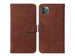 Capa PU com padrão de linhas marrom para iPhone 11 Pro Max 6.5