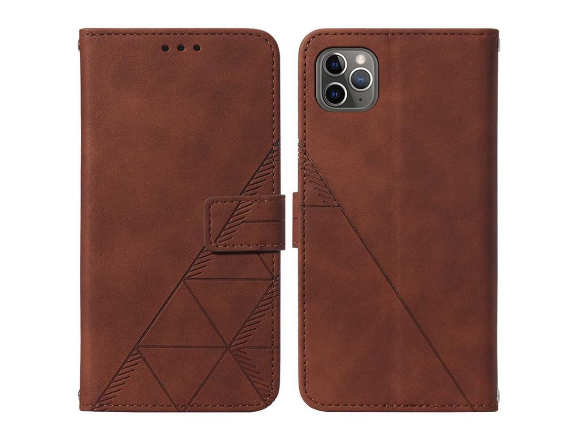 Capa PU com padrão de linhas marrom para iPhone 11 Pro Max 6.5