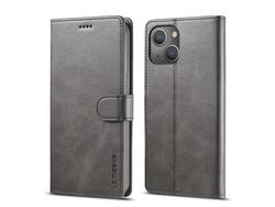 Capa PU + TPU LC.IMEEKE antiqueda com suporte cinza para iPhone 13 mini 5.4