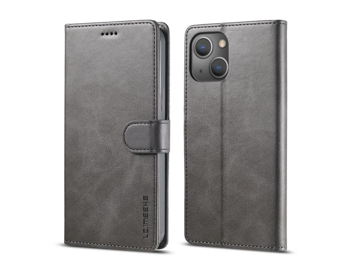 Capa PU + TPU LC.IMEEKE antiqueda com suporte cinza para iPhone 13 mini 5.4