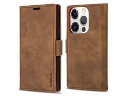 Capa PU + TPU N.BEKUS toque na pele, trava-quedas com suporte marrom para iPhone 13 Pro 6.1