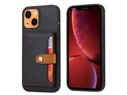 Capa TPU + PU com suporte e porta-cartões preto para iPhone 13 6.1