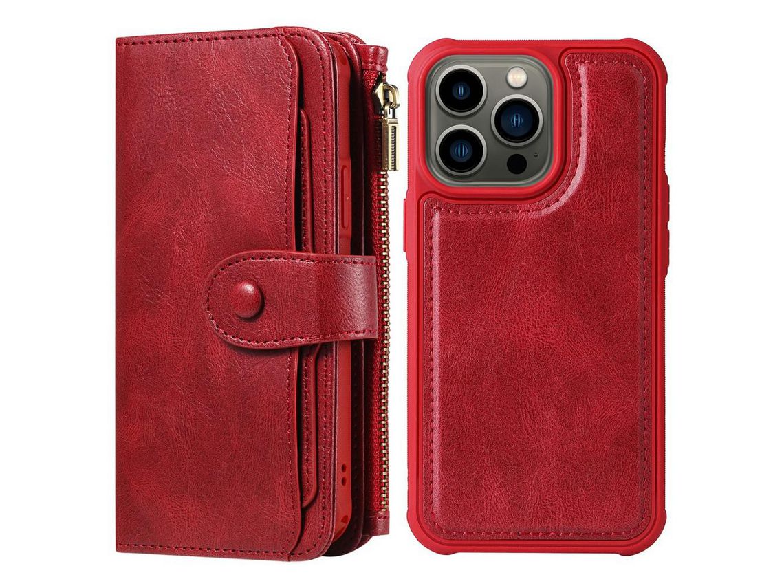Capa PU estilo vintage vermelho para iPhone 13 Pro 6.1