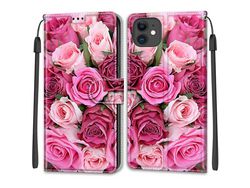 Capa PU + TPU com suporte e alça rosa rosa para iPhone 11 6.1