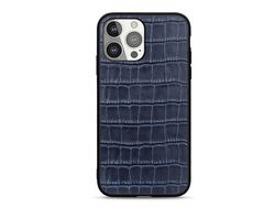 Capa TPU + couro genuíno pele de crocodilo, anti-queda, azul para iPhone 13 Pro 6.1