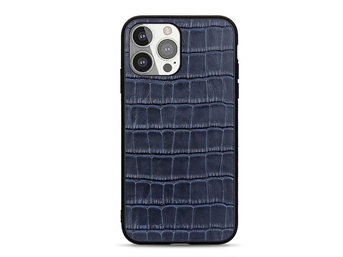 Capa TPU + couro genuíno pele de crocodilo, anti-queda, azul para iPhone 13 Pro 6.1