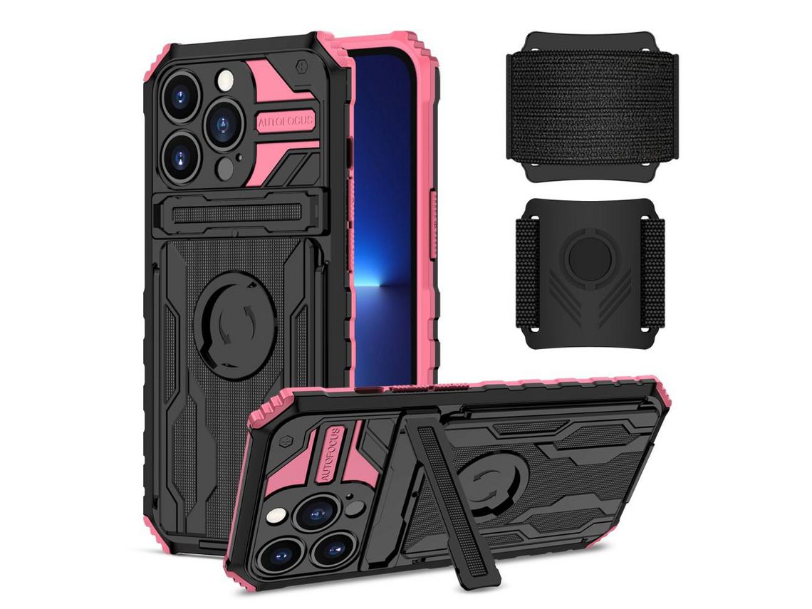 Capa TPU camada dupla com muleta rosa para iPhone 13 Pro 6.1