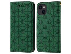 Capa PU + TPU flor da sorte impressa com fundo verde para iPhone 13 6.1