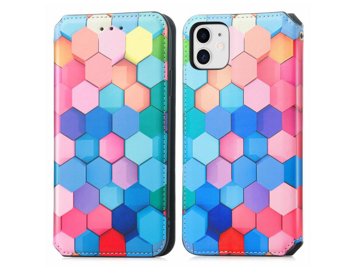 Capa PU + TPU CASENEO Função de bloqueio RFID com padrão de favo de mel colorido de ímã de absorção forte para iPhone 11 6.1
