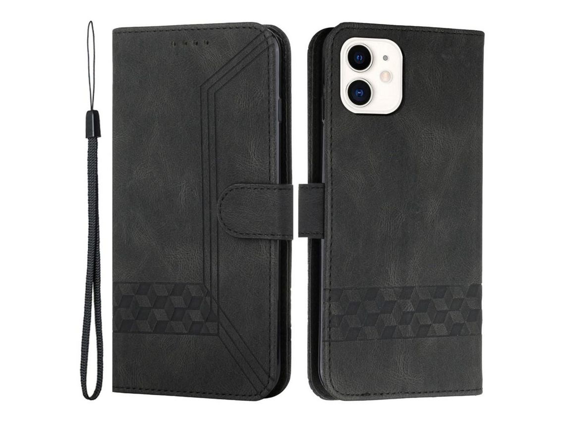 Capa PU padrão de linhas de losango preto para iPhone 12 mini 5.4