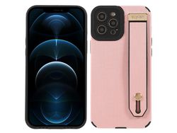 Capa TPU + microfibra anti-riscos, recorte preciso com suporte de pulso rosa para iPhone 12 Pro 6.1
