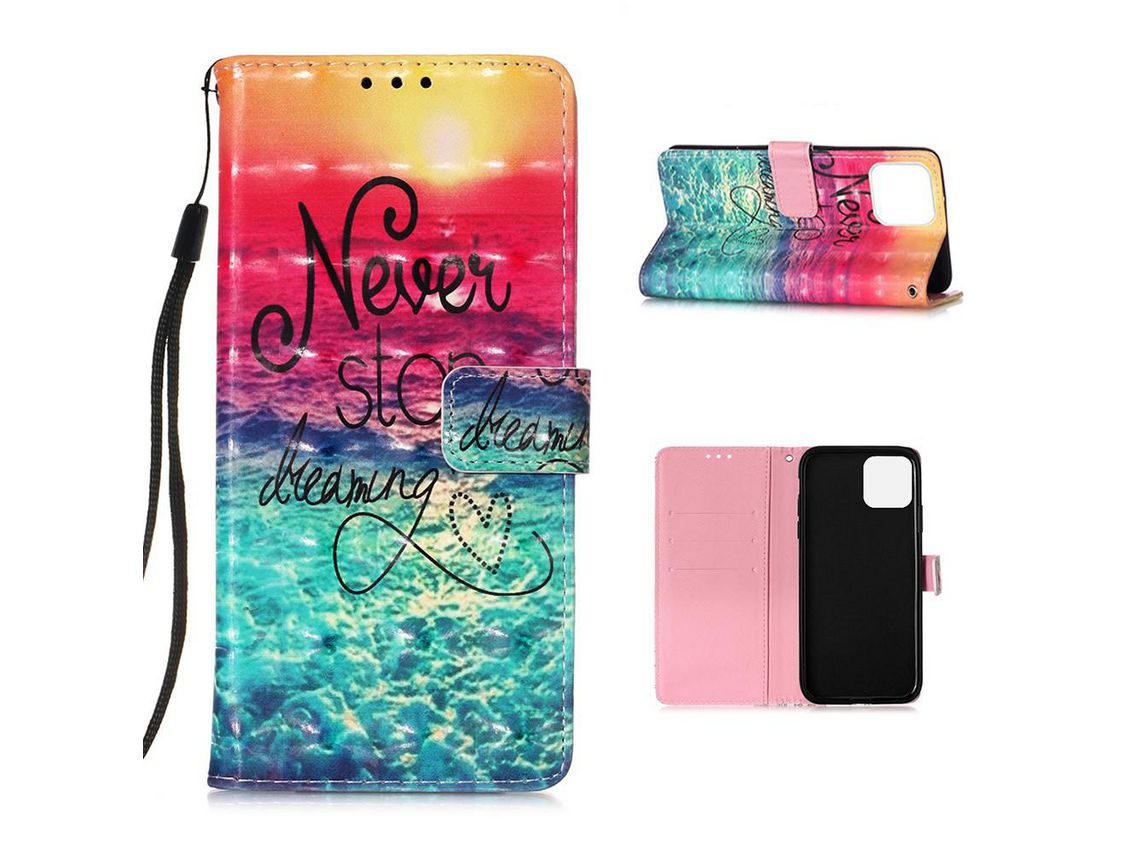 Capa PU modelada com alça nunca pare de sonhar para Apple iPhone 12 Pro Max 6.7