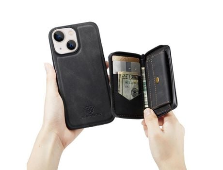 Capa TPU JEEHOOD magnético destacável 2 em 1, híbrido com zíper preto para iPhone 13 mini 5.4