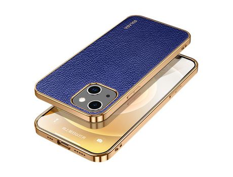 Capa TPU + PU SULADA anti-riscos, textura leve de lichia, azul galvanizado para iPhone 13 6.1