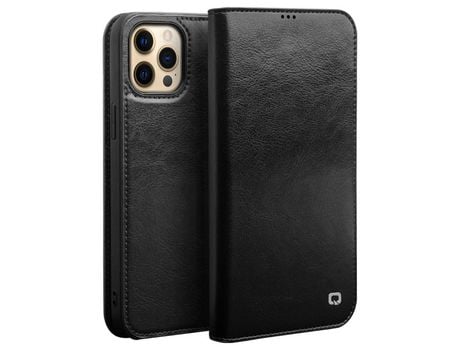 Capa de couro genuíno QIALINO com suporte preto para iPhone 13 Pro Max 6.7