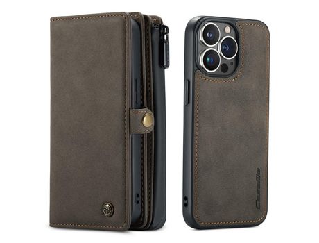 Capa PU + TPU CASEME superfície fosca destacável com suporte marrom para iPhone 13 Pro 6.1