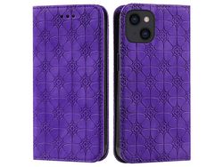 Capa PU + TPU flor da sorte impressa com fundo roxo para iPhone 13 6.1