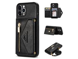 Capa PU N.BEKUS com muleta e tanga preto para iPhone 12 Pro Max 6.7