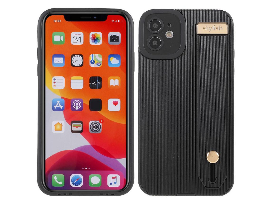 Capa TPU + microfibra com suporte de pulso preto para iPhone 11 6.1