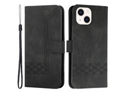 Capa PU padrão de linhas de losango preto para iPhone 13 6.1