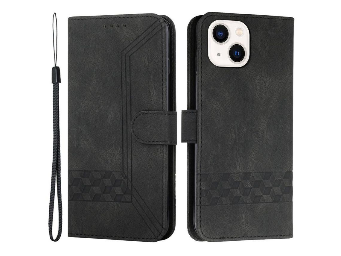 Capa PU padrão de linhas de losango preto para iPhone 13 6.1