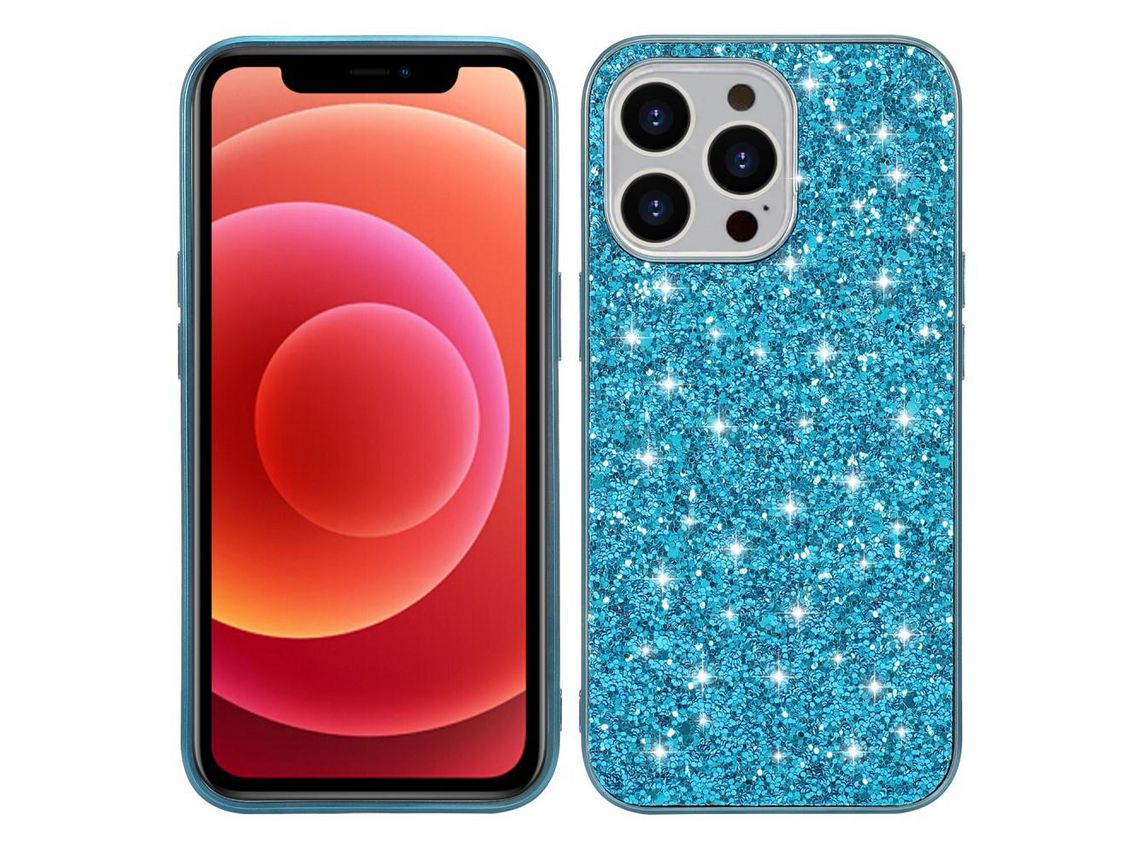 Capa TPU lantejoulas brilhantes, galvanizado, híbrido azul para iPhone 13 Pro Max 6.7