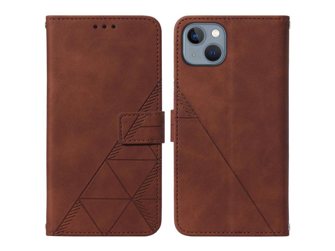 Capa PU com padrão de linhas marrom para iPhone 13 6.1