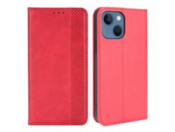 Capa PU + TPU auto-absorvido, estilo vintage com fundo vermelho para iPhone 13 mini 5.4